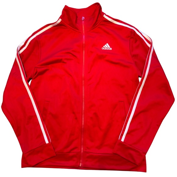 Adidas Red Zipper Track Jacket Sweatshirt with White Accents Boys XL 18-20 - Picture 1 of 6